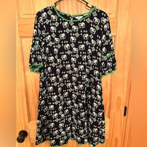 crown & ivy Black Dress with Green and White Elephant Print